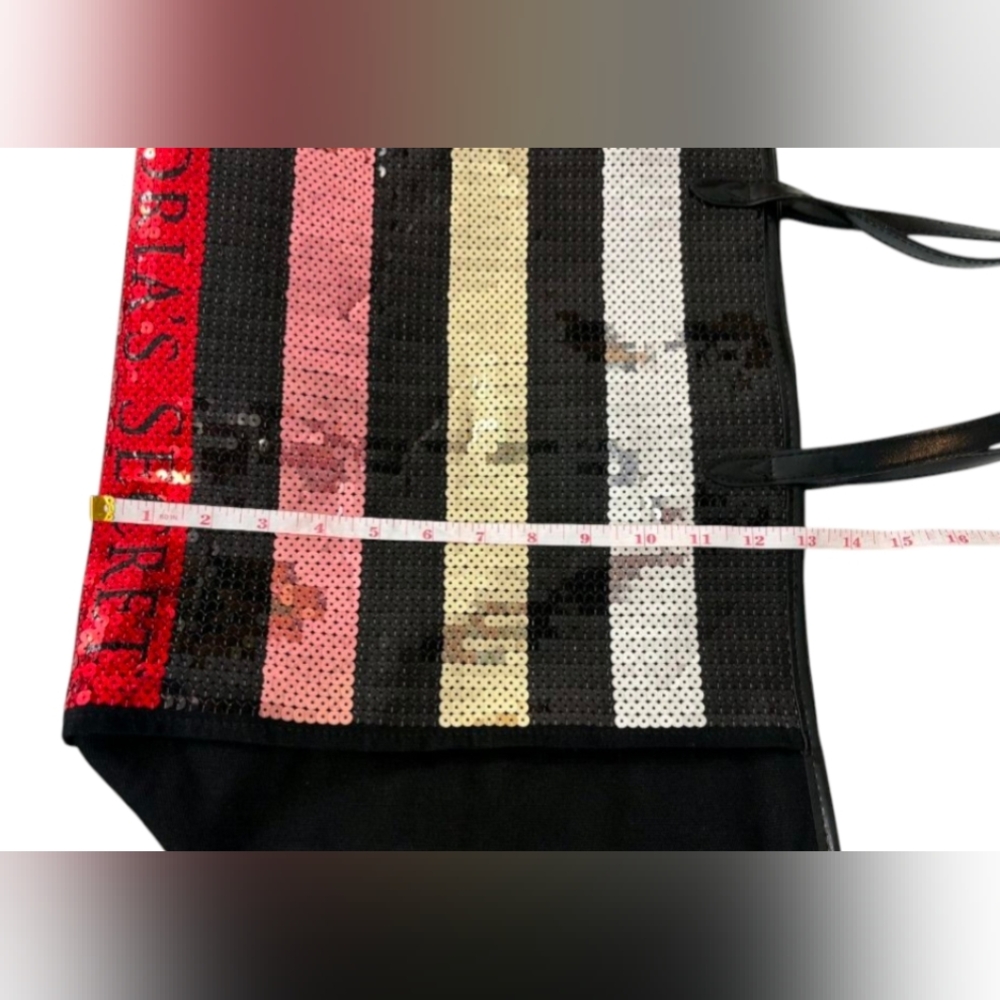 Victoria's Secret Black and Sequin Stripe Tote 12.75"x15.75" - Picture 3 of 8